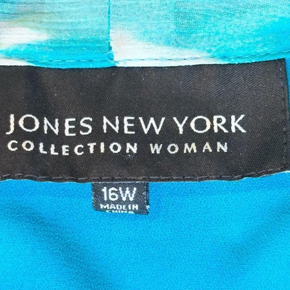 Jones New York Woman's Chiffon Blouse Lined Watercolors Blue/Green 16W